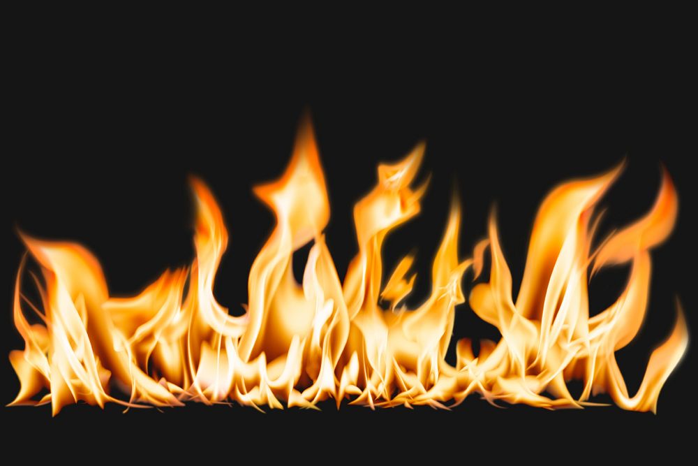 Burning flame border element, realistic fire image