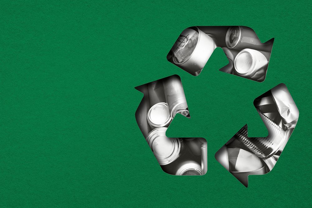 Recycling symbol used cans psd remix media on green background