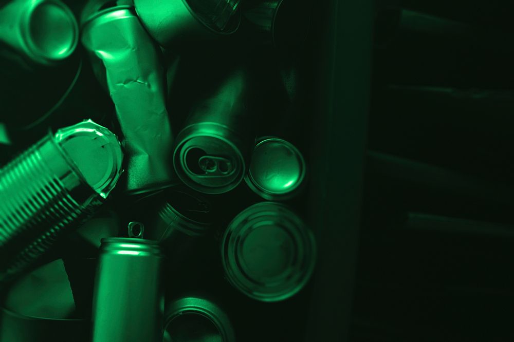 Used cans green neon recycling campaign photography