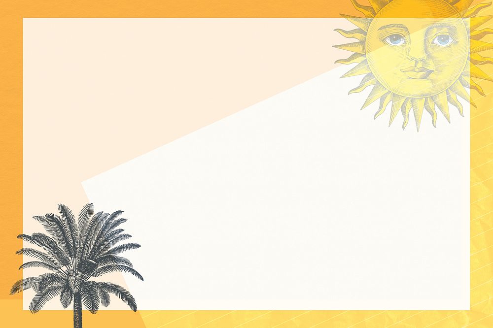 Frame vector with sun and palm tree mixed media, remixed from public domain artworks