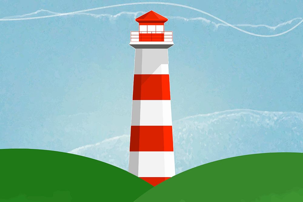 Lighthouse background vector in red and white color mixed media