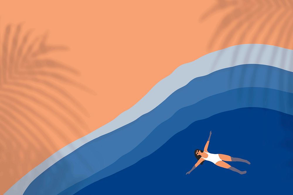 Summer background vector with woman swimming mixed media