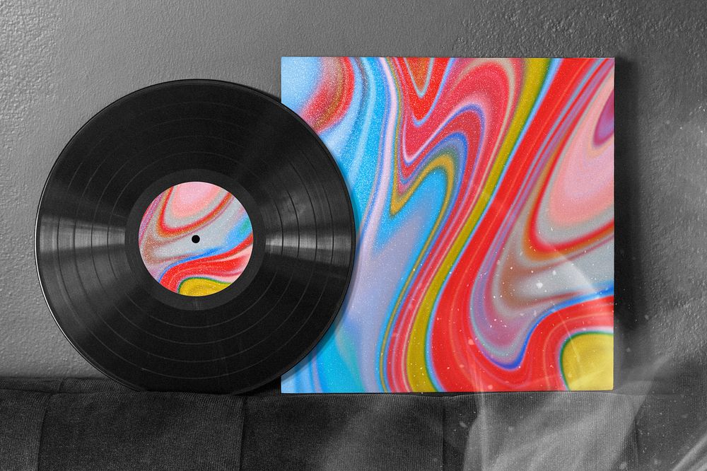 Fluid art pattern on vinyl record cover