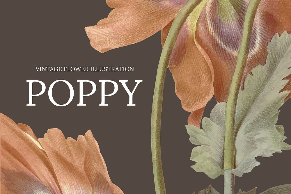Vintage floral banner template vector with poppy background, remixed from public domain artworks