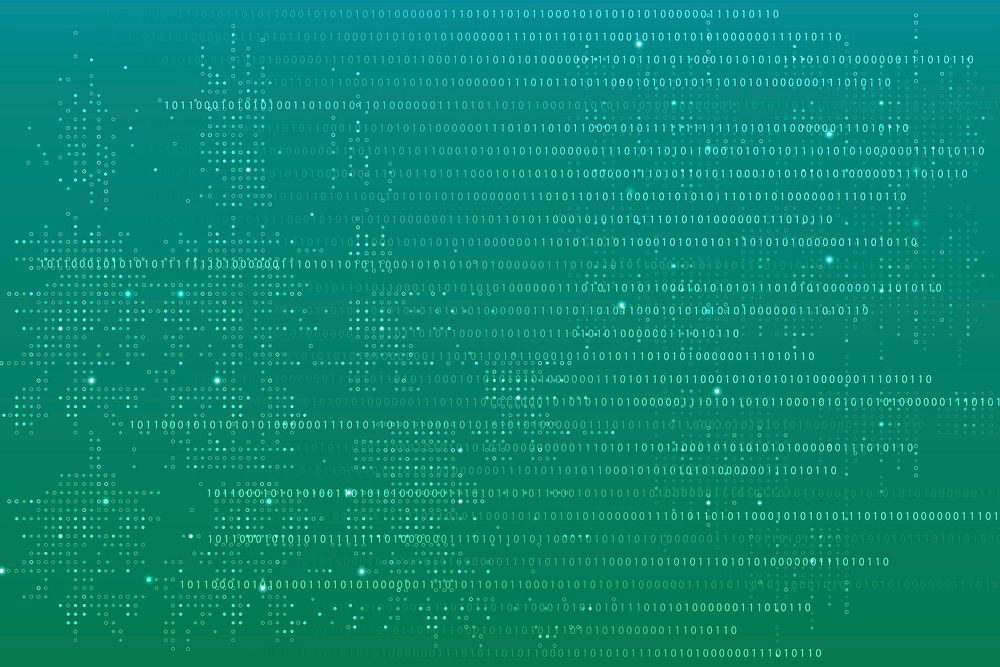 Green data technology background psd with binary code