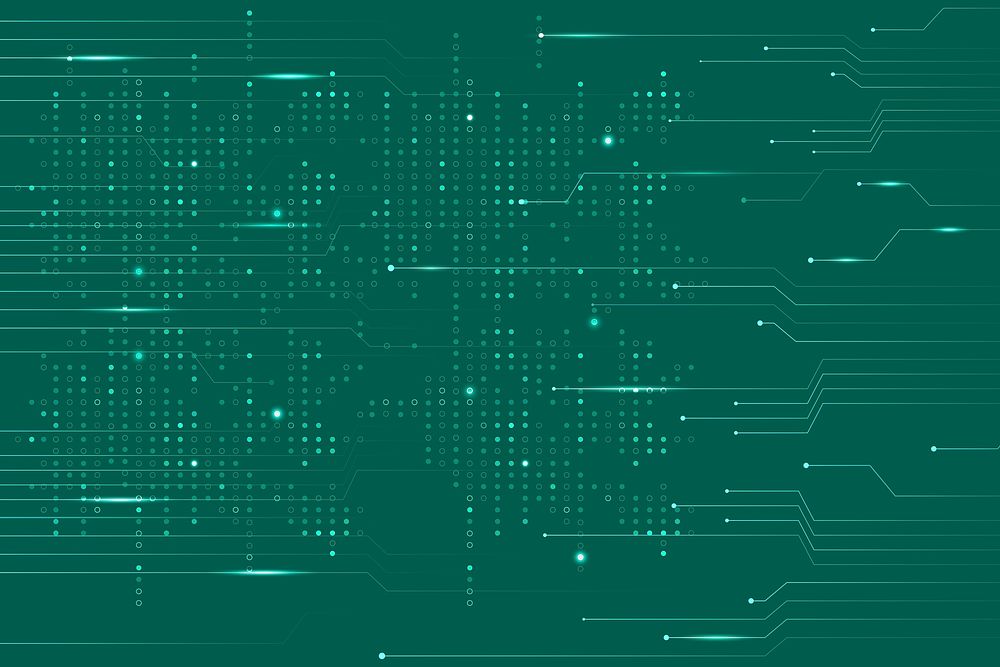 Green data technology background psd with circuit lines