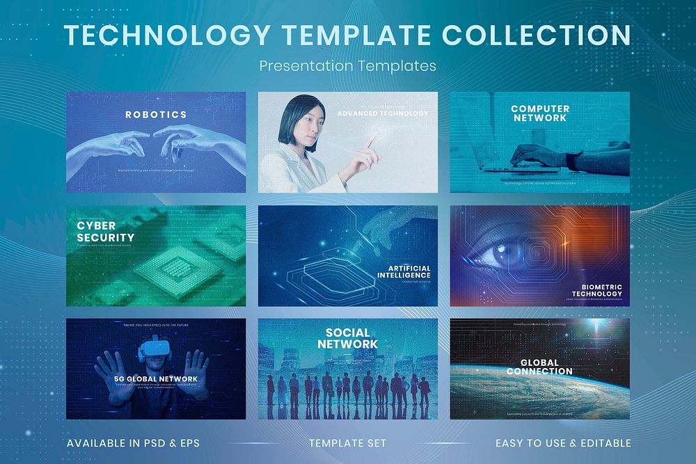 Technology business innovation template vector futuristic presentation set