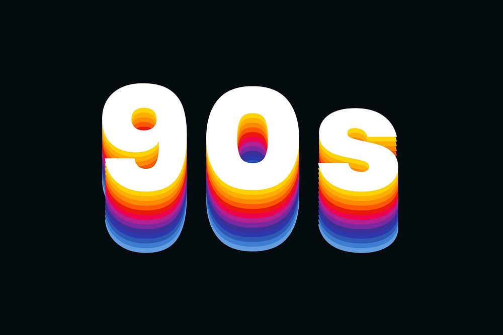 90s text in colorful retro font