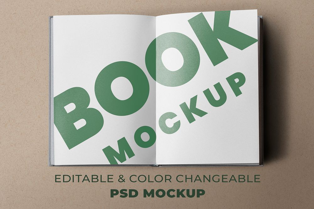 Opened book pages mockup psd on brown background