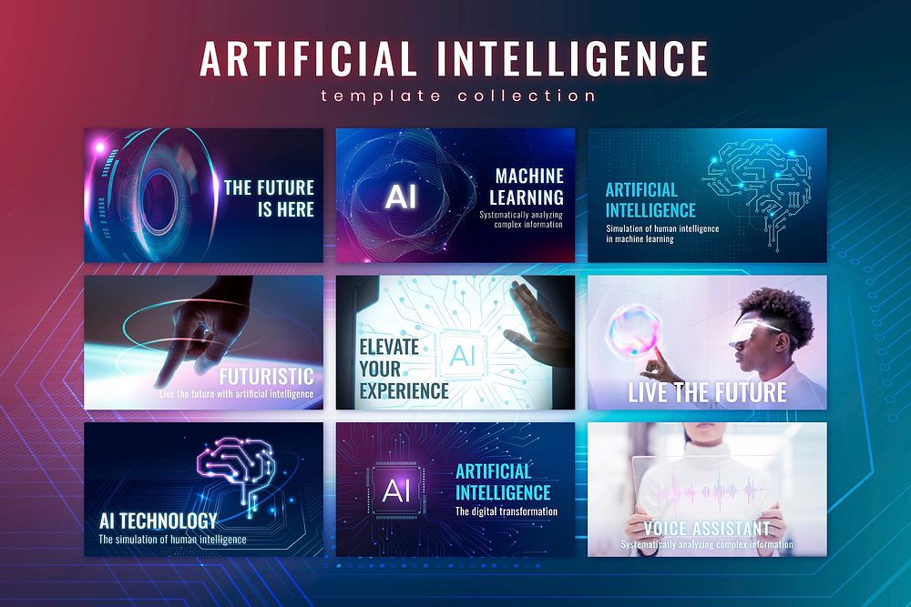 Futuristic AI technology template vector disruptive technology blog banners set