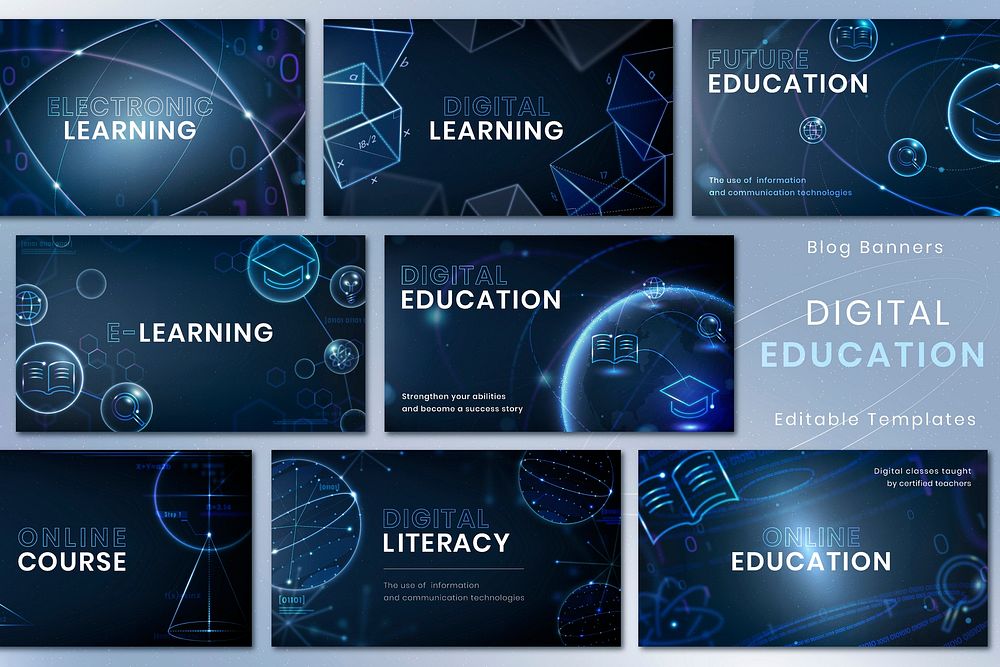 Futuristic education technology template vector ad banner set
