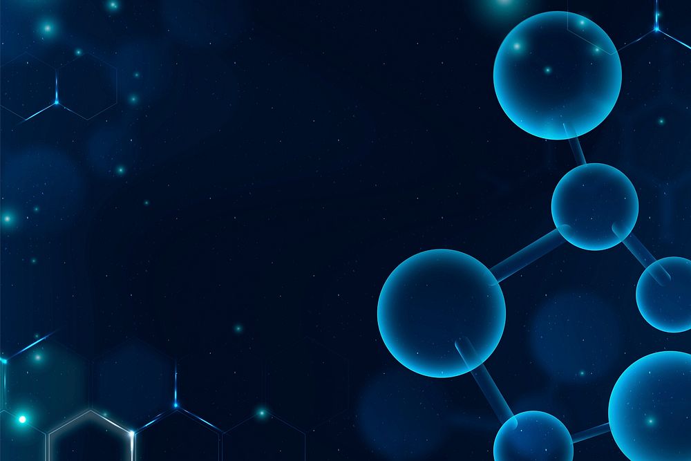 Molecular background nanotechnology border in blue with blank space
