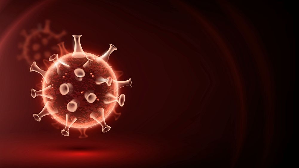 Covid-19 virus cell vector border background in neon red with blank space