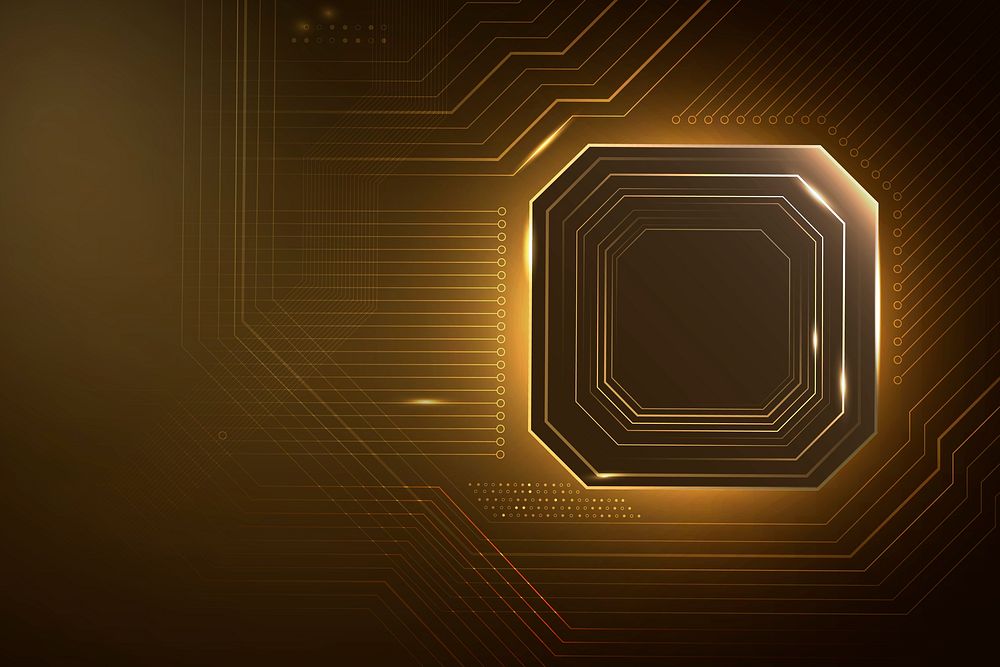 Smart microchip technology background in gradient gold