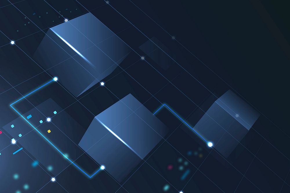 Blockchain technology background vector in gradient blue