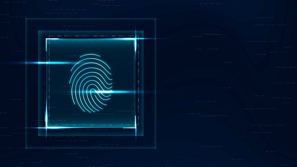 Cyber security technology background vector with fingerprint scanner in blue tone