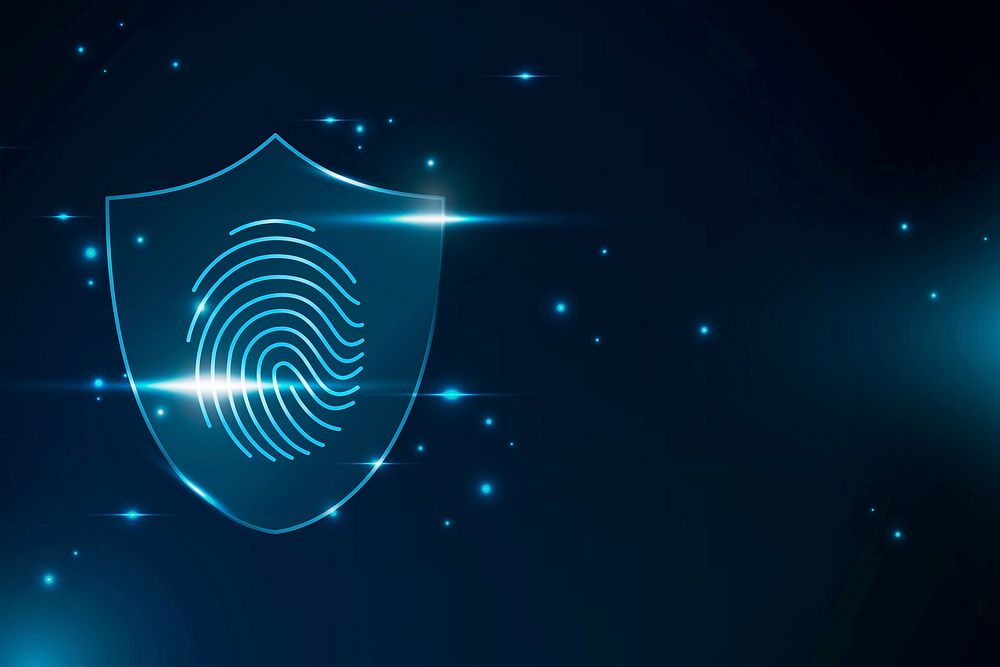 Cyber security technology background vector with fingerprint scanner in blue tone