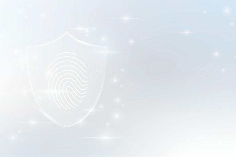 Cyber security technology background psd with fingerprint scanner in white tone