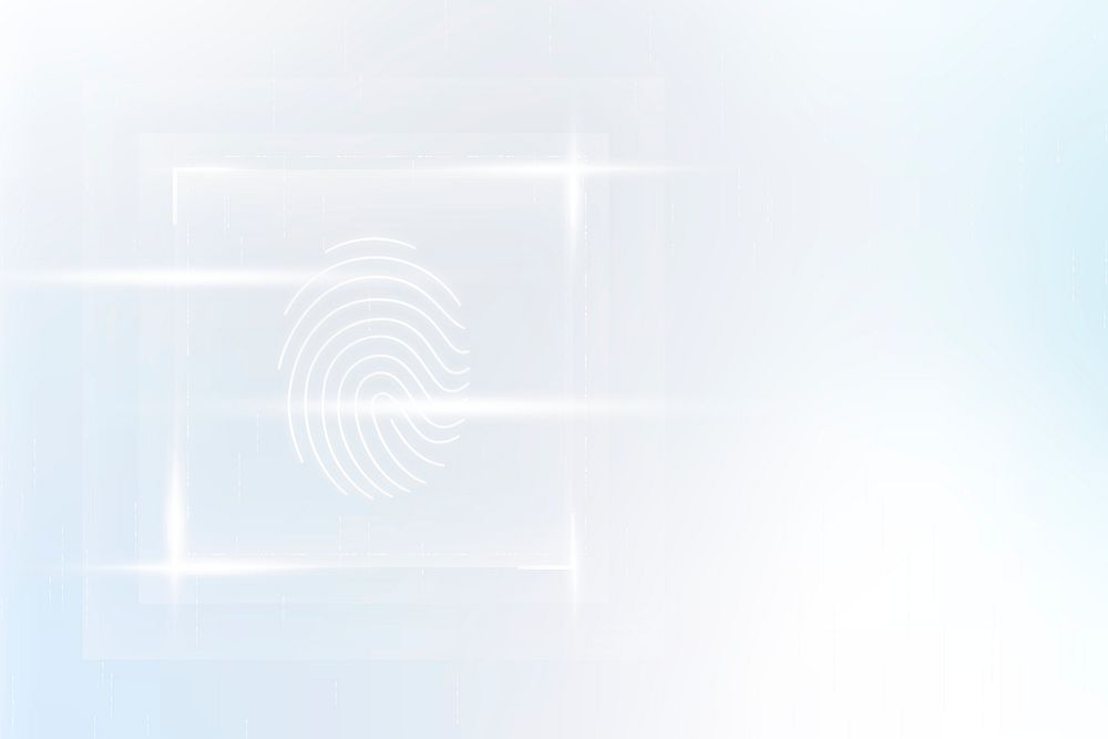 Cyber security technology background psd with fingerprint scanner in white tone