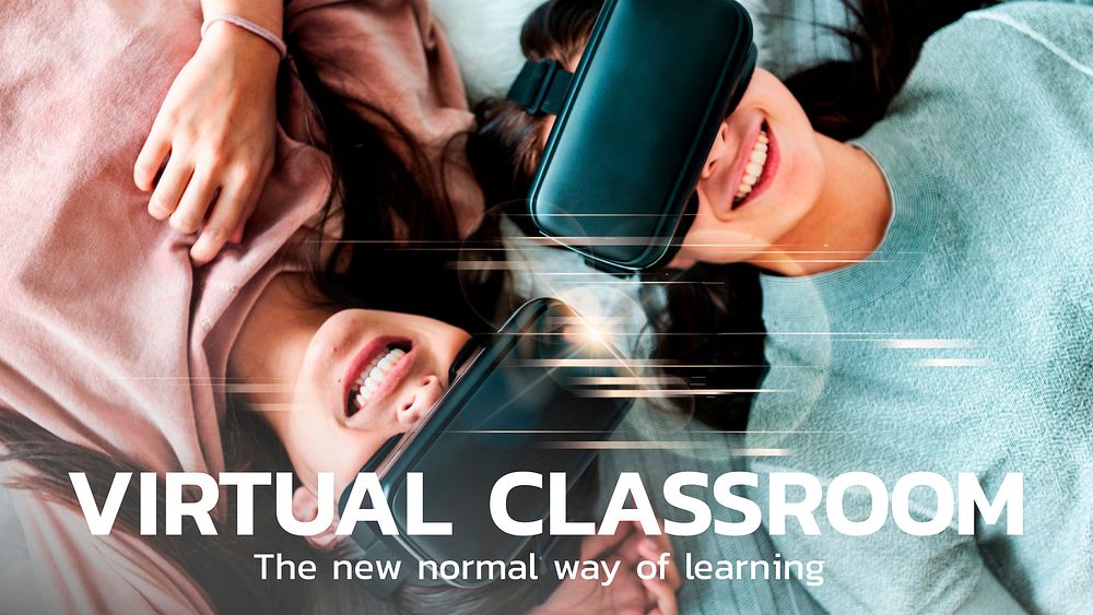 Virtual classroom technology template vector education presentation