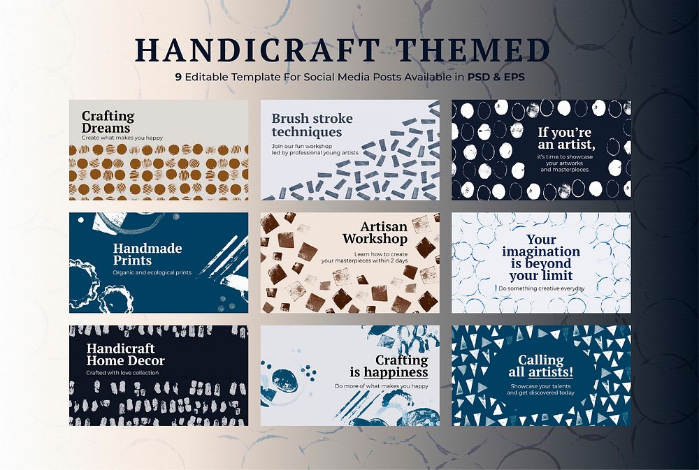 Handicraft themed banner template vector with paint stamp background set
