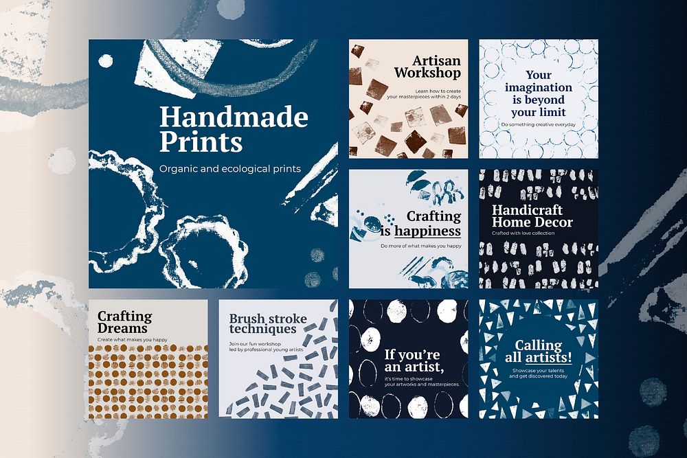 Handmade print template vector on paint stamp background set