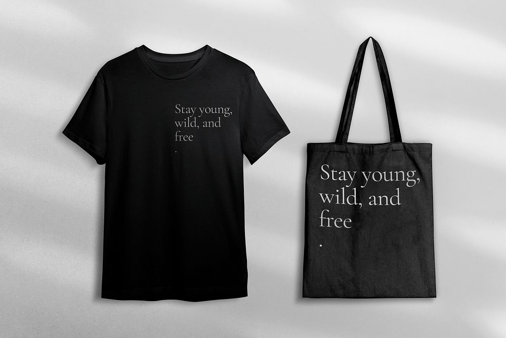Black t-shirt and tote bag with motivational quote