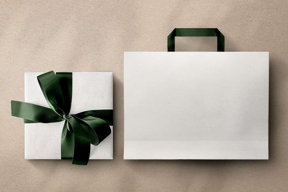 White gift box and blank shopping bag