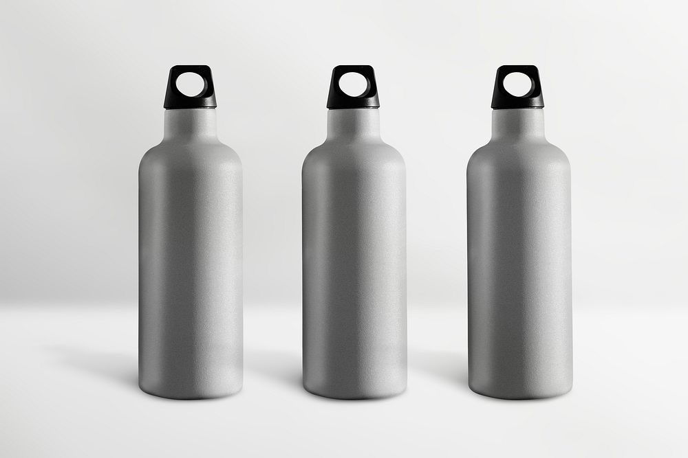 Reusable water bottles in a row