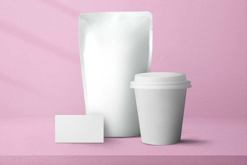 Minimal coffee bag with paper cup food and beverage packaging