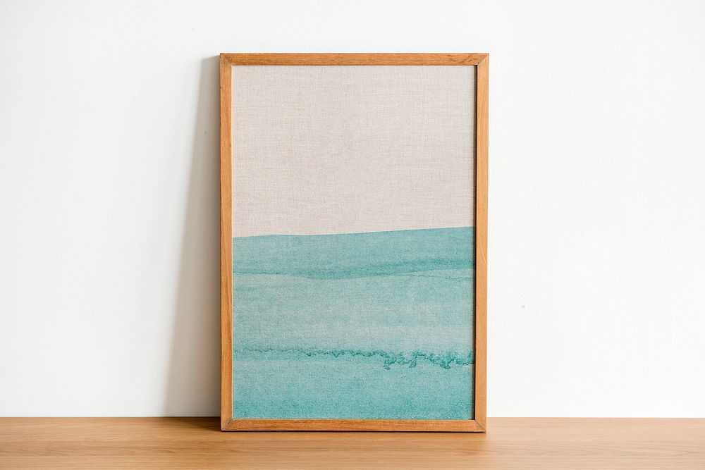 Wooden picture frame with ombre watercolor painting interior design