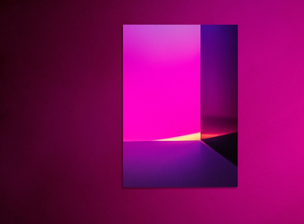Blank poster with pink sunset projector lamp
