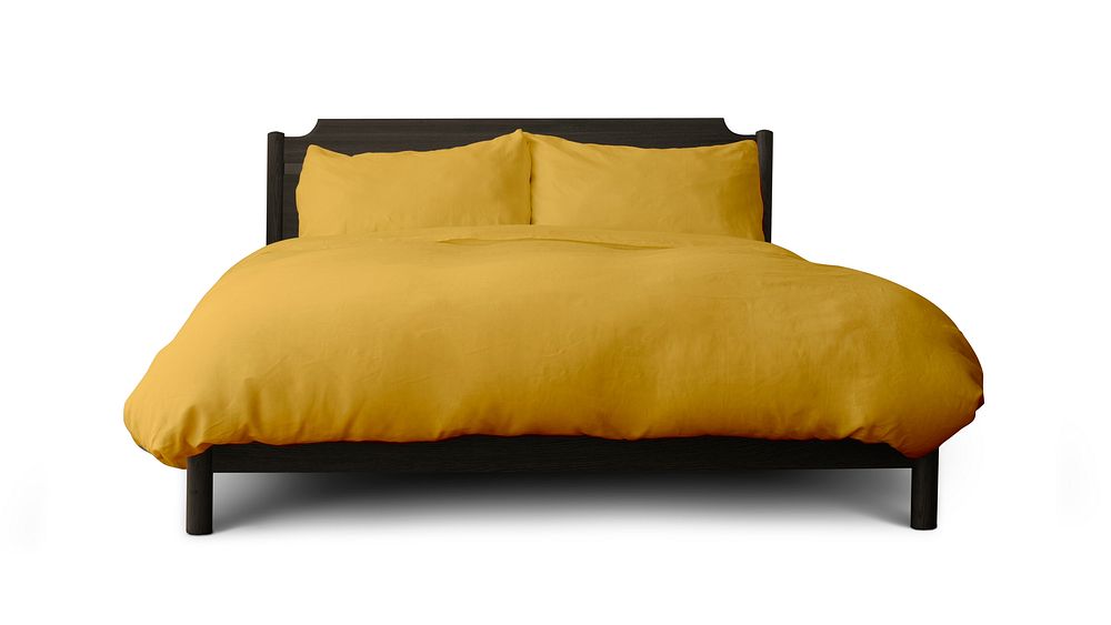 Retro bed mockup psd with yellow bedding