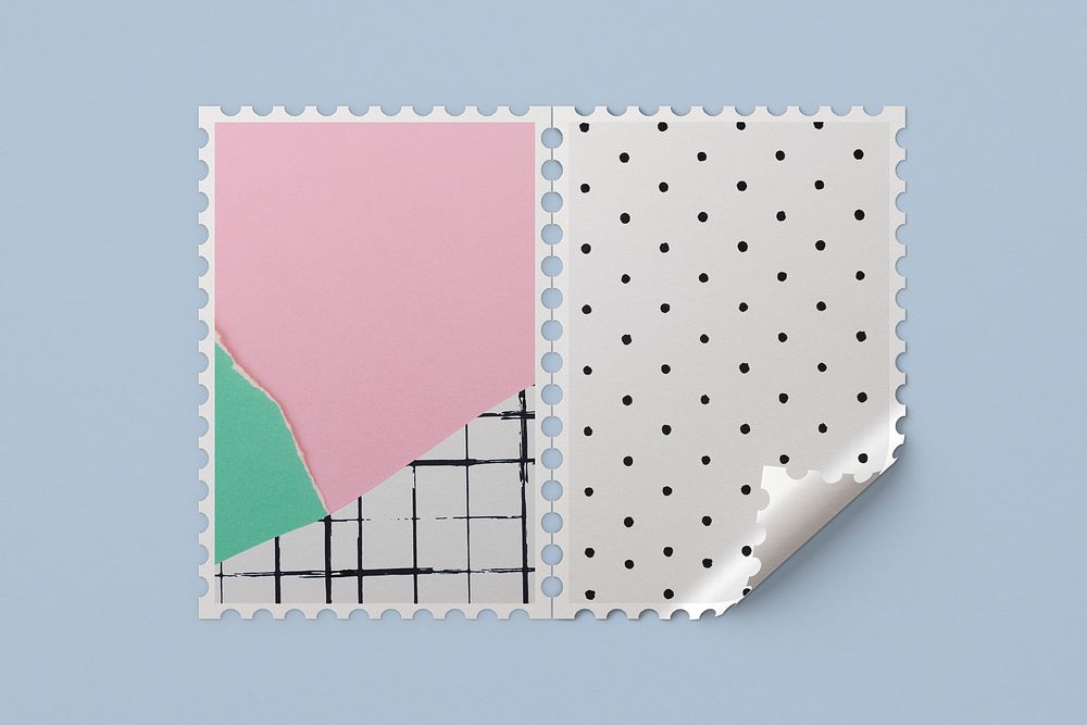 Cute paper collage design on postage stamp with design space
