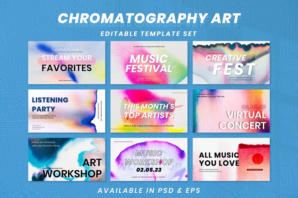 Chromatography colorful music template vector event ad banner set