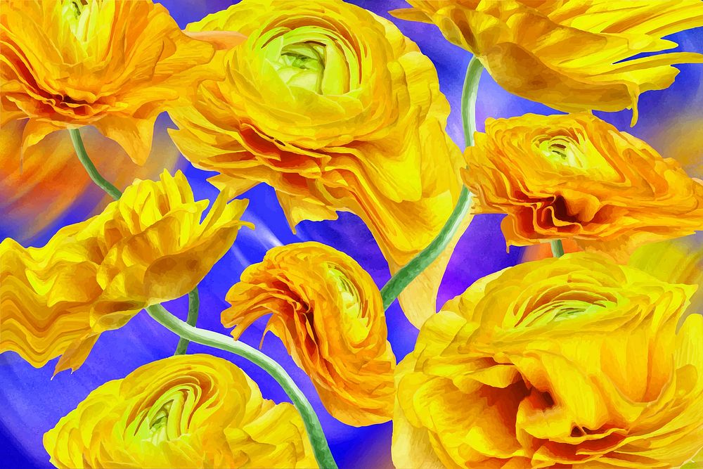 Floral background vector, yellow buttercup psychedelic art