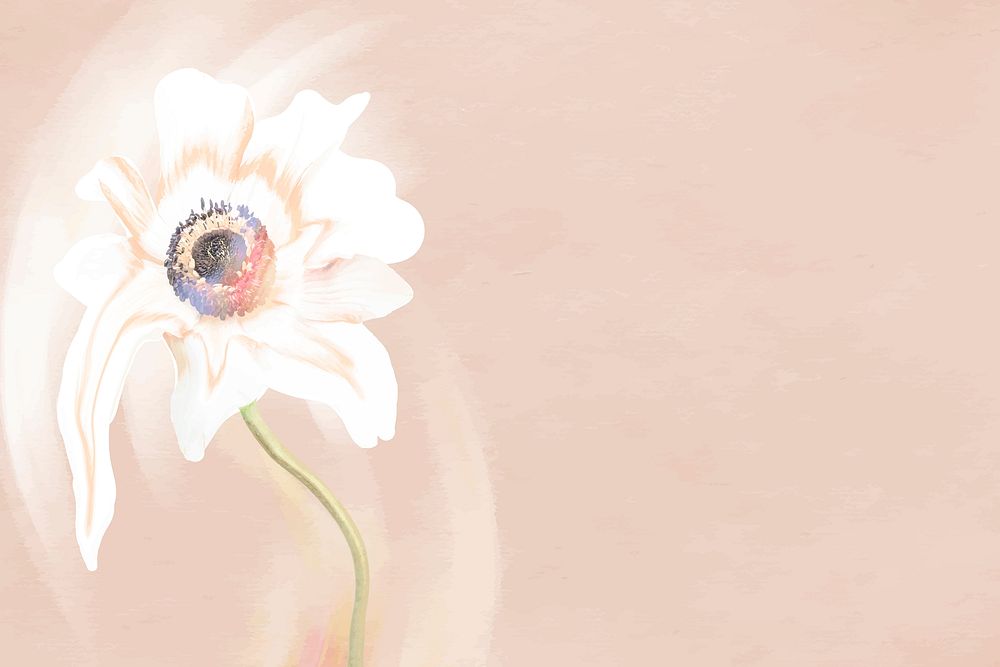 Flower background vector, beige anemone psychedelic art
