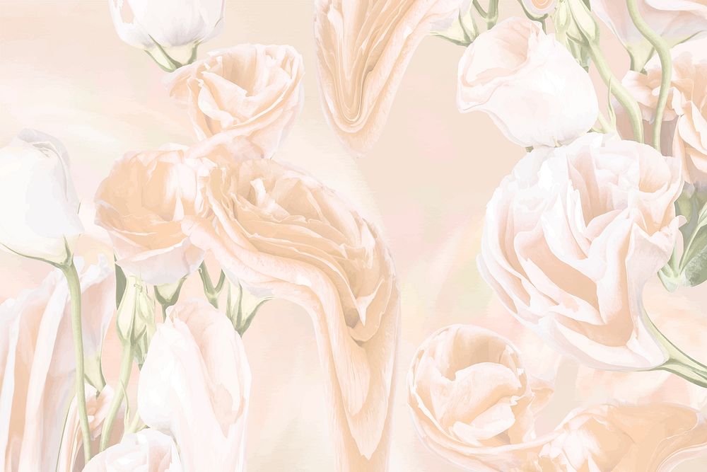 Floral background vector, beige rose psychedelic art