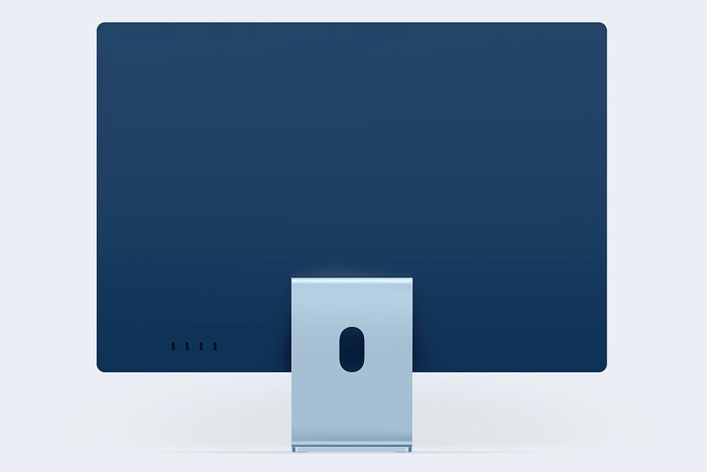Blue minimal computer desktop digital device with design space