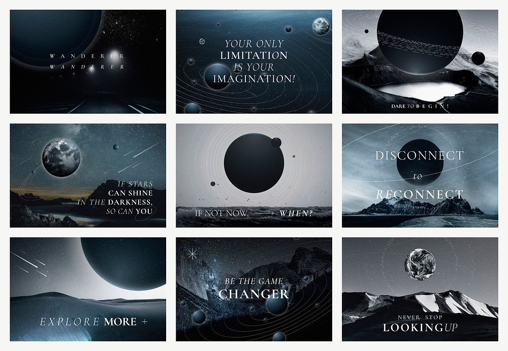 Aesthetic galaxy inspirational template vector with quote blog banners set