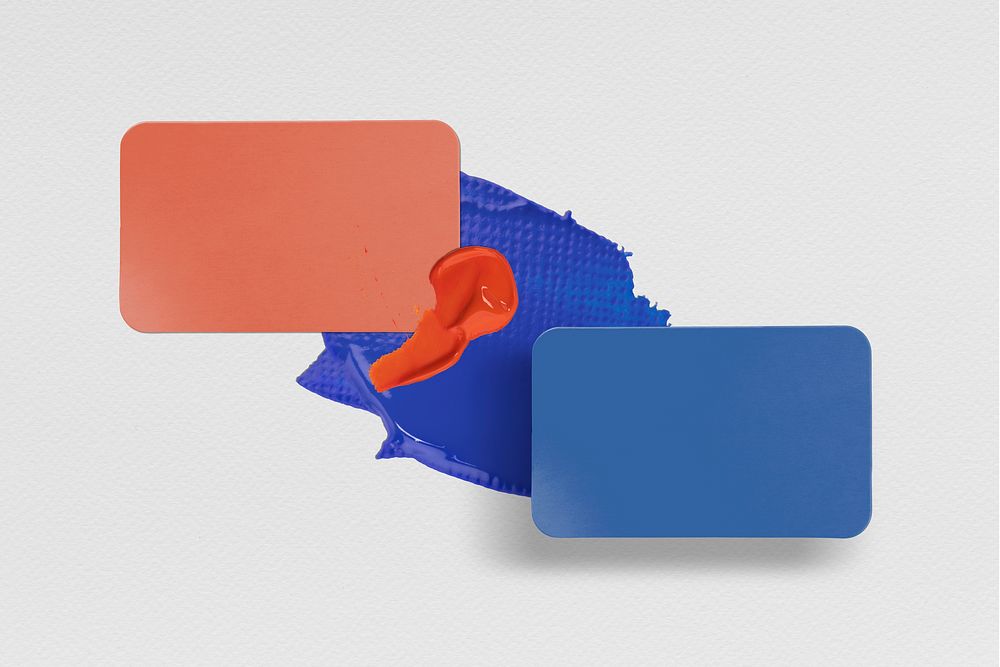 Blank business card mockup in modern blue and red