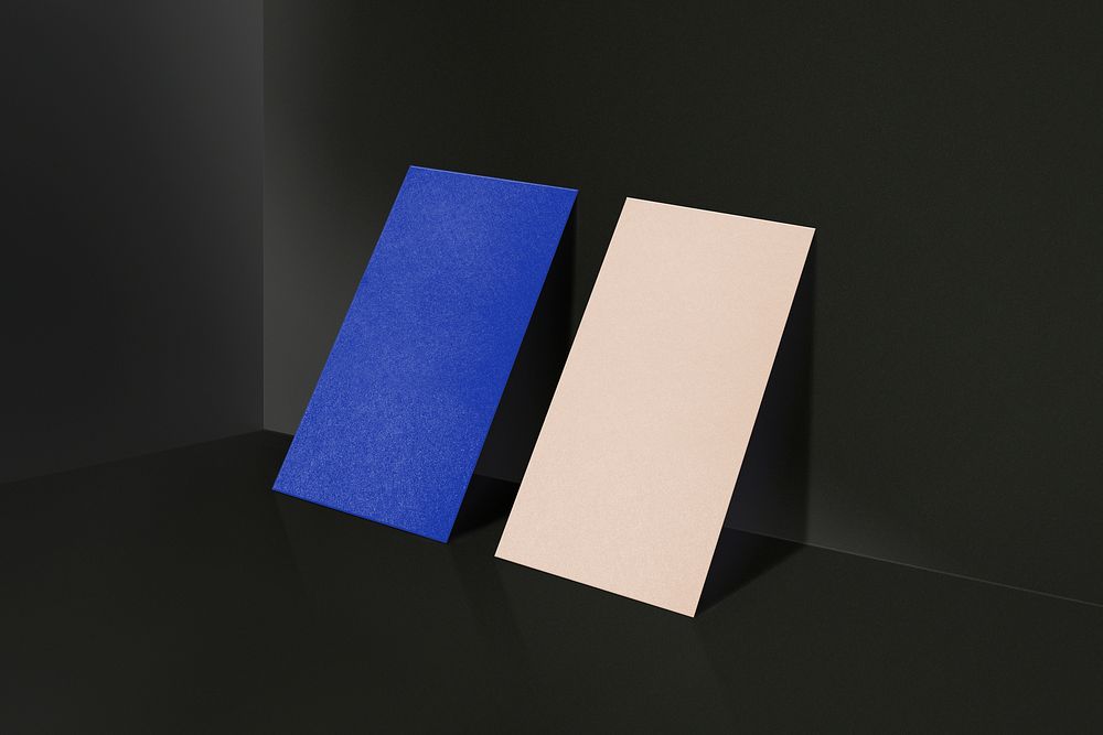 Blank business card mockup in modern blue and tan