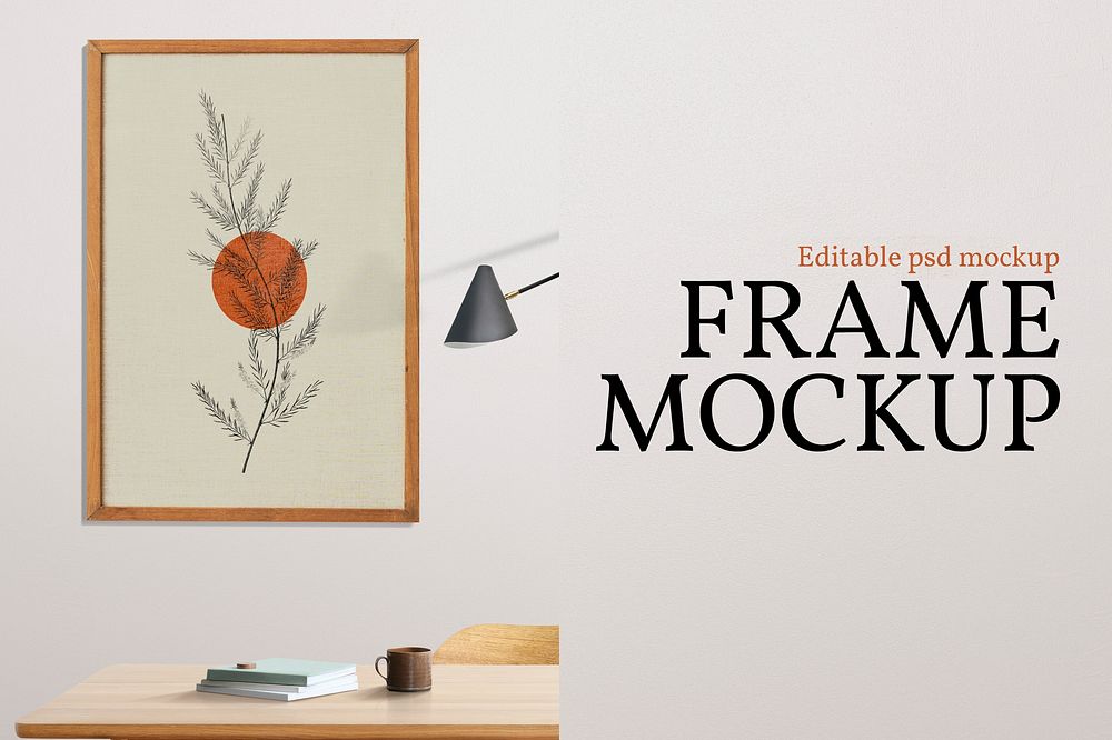 Room and frame mockup psd, minimal Japandi interior design