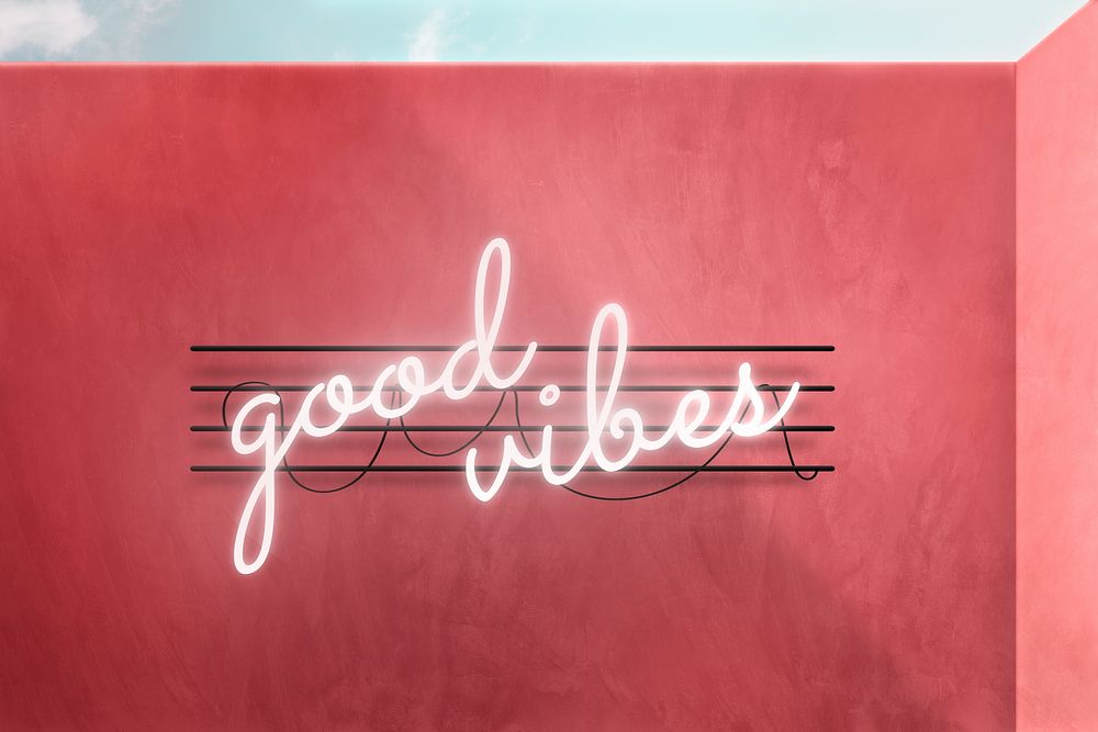 Good vibes neon sign in authentic cafe