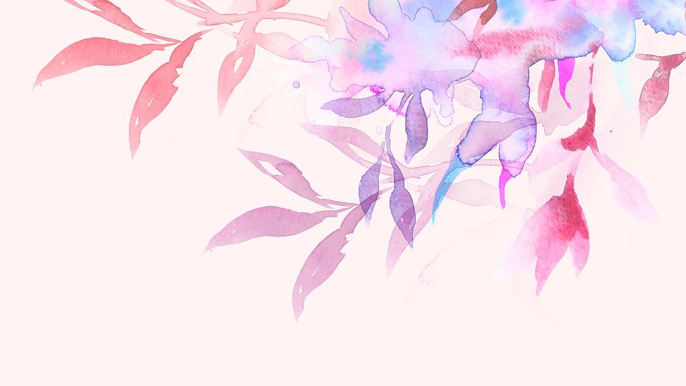 Spring floral border background in pink with leaf watercolor illustration