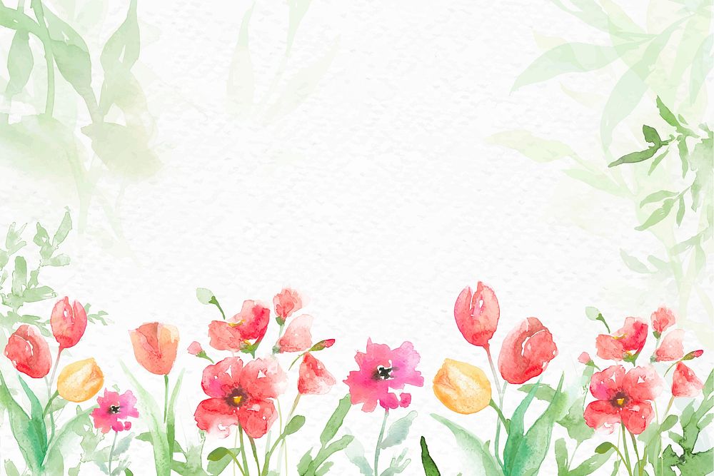 Flower garden background watercolor vector in green spring season