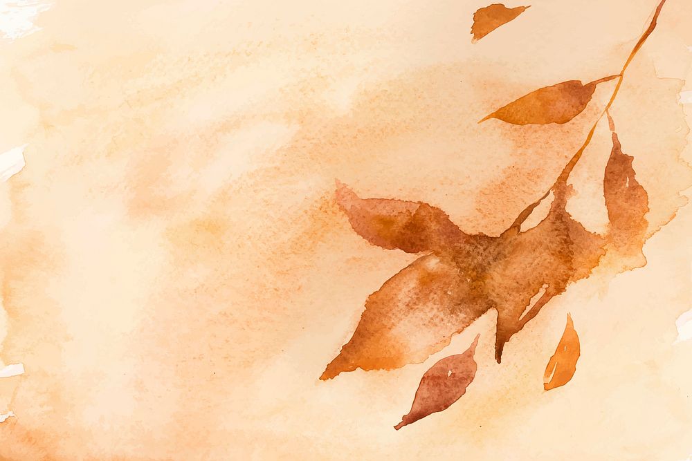 Autumn floral watercolor background vector in pastel orange with leaf illustration