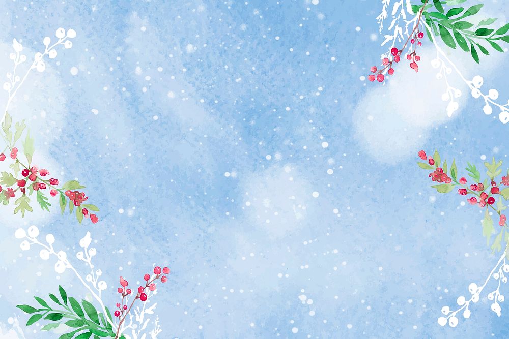 Floral christmas border background vector in blue with beautiful red winterberry