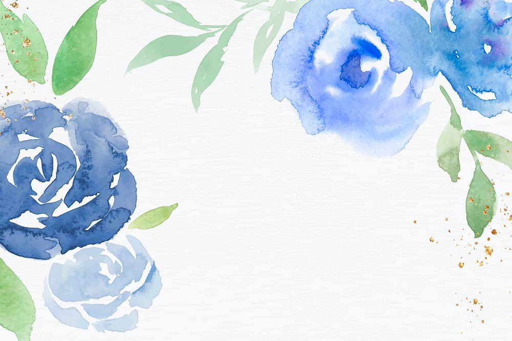 Blue rose frame background vector winter watercolor illustration