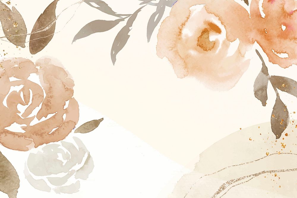 Brown rose frame background vector spring watercolor illustration